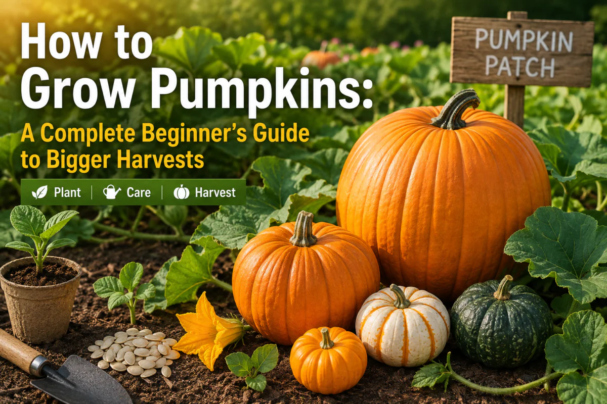 How to grow pumpkins successfully in a home garden with a healthy giant pumpkin growing on the vine